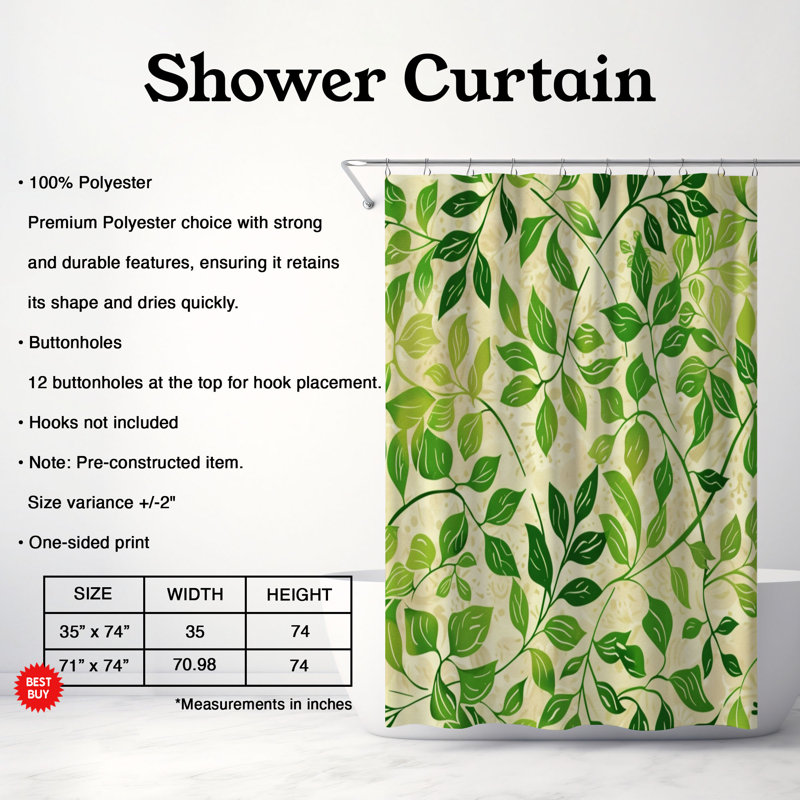 New Leaves - Rideau de douche Premium, H 74 po x l 71 po