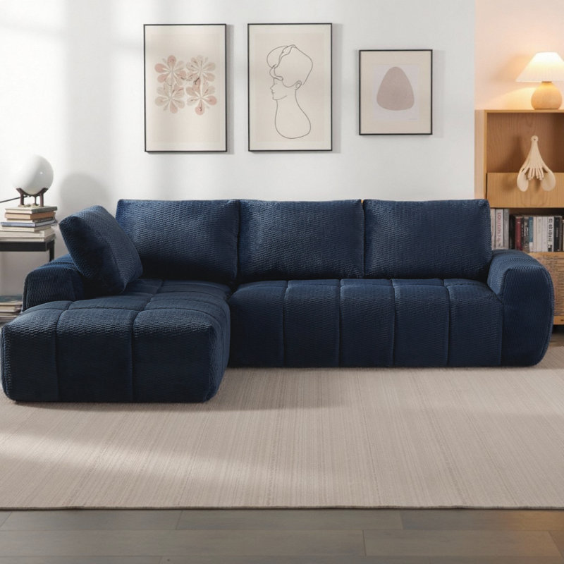 Chenille L-Shape Luxury Sectional Sofa Oversized 4-Seater with Tufted Design & Pocket Spring Support, No Assembly Required, Compressed Delivery for Modern Living Spaces