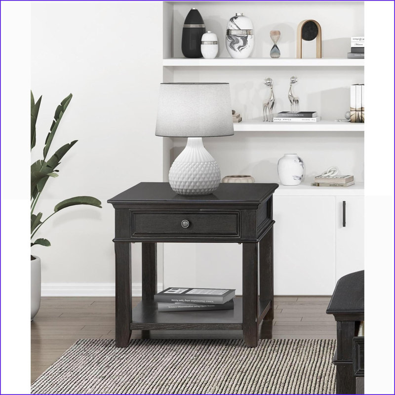 Table basse de salon en charbon avec ports de chargement USB et tiroir en queue d'aronde, solution de rangement compacte