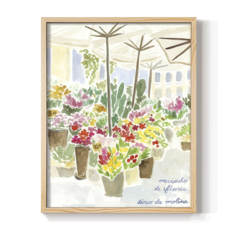 Tirso Flower Market II, reproduction encadrée - bois massif, Naturel, H 11 po x l 9 po