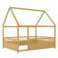 Lit de plancher de maison pleine grandeur de couleur naturelle, structure en bois de pin, haute clôture pour le confort, lit d'entrée spacieux en pin, design amusant-70702980