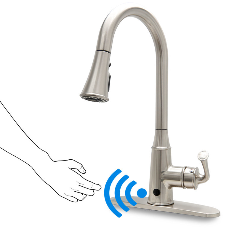 JS Pull Down Touchless Sensor Single Handle Kitchen Sink Faucet with Deck Plate 3 Spray Modes