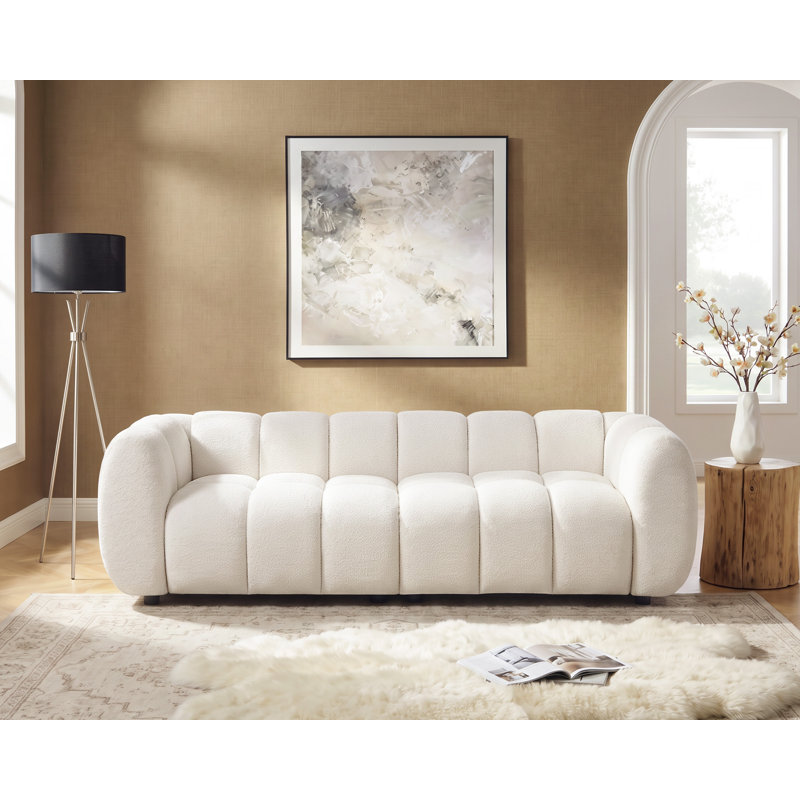 Modern Upholstered Sofa, Tufted Couch, White