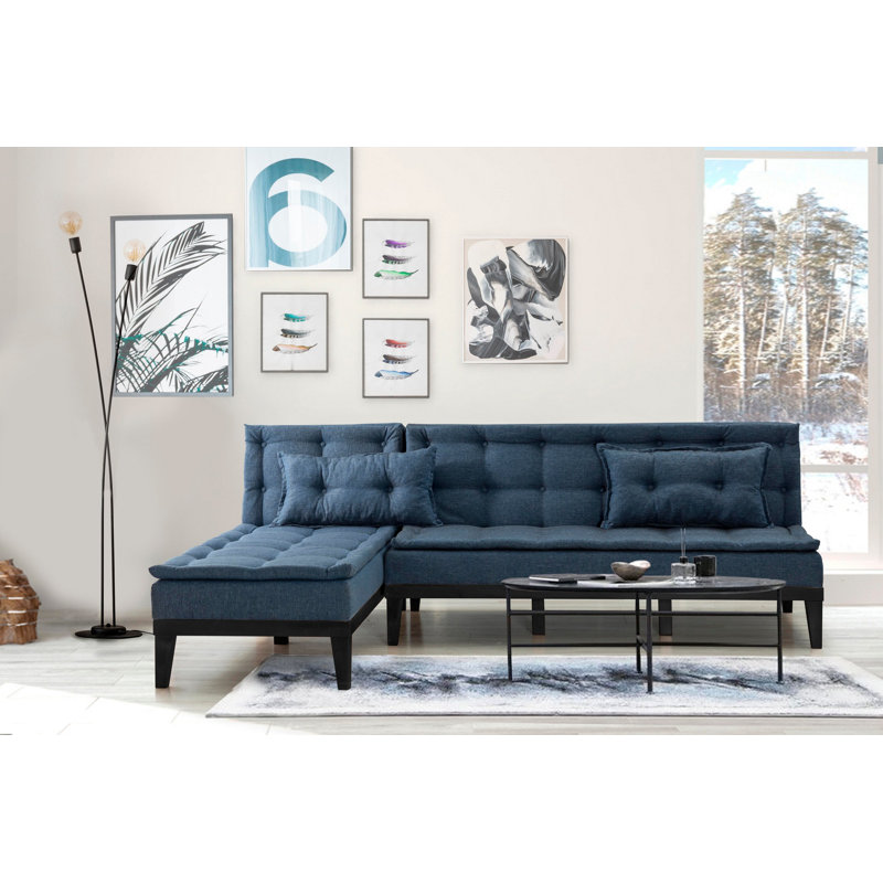 Canapé modulaire d'angle rembourré 88,6 po Sky, Velours bleu marine