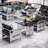 Industrial Style Card Seat Sofa Table Set 2 - Person Solid Wood Top Trestle Dining Set