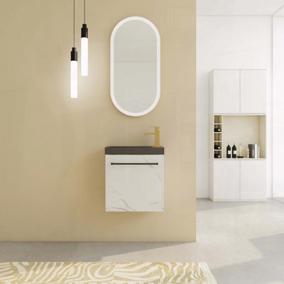 Meuble-lavabo suspendu de 20 po pour salle de bain, avec lavabo en rÃ©sine noire et porte Ã  fermeture amortie