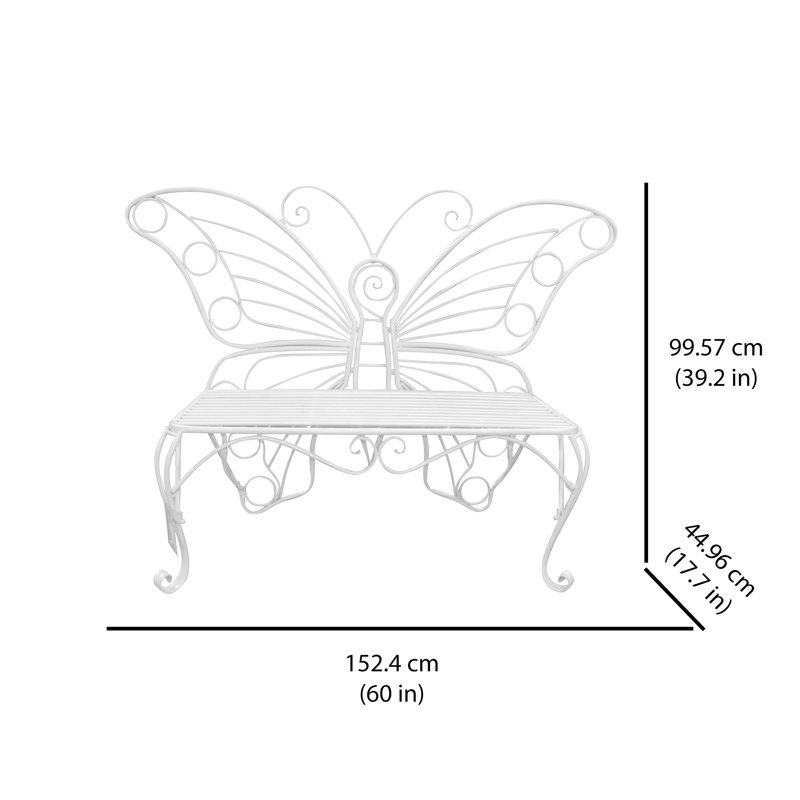 Whimsical White Metal Butterfly Garden Bench - 60"