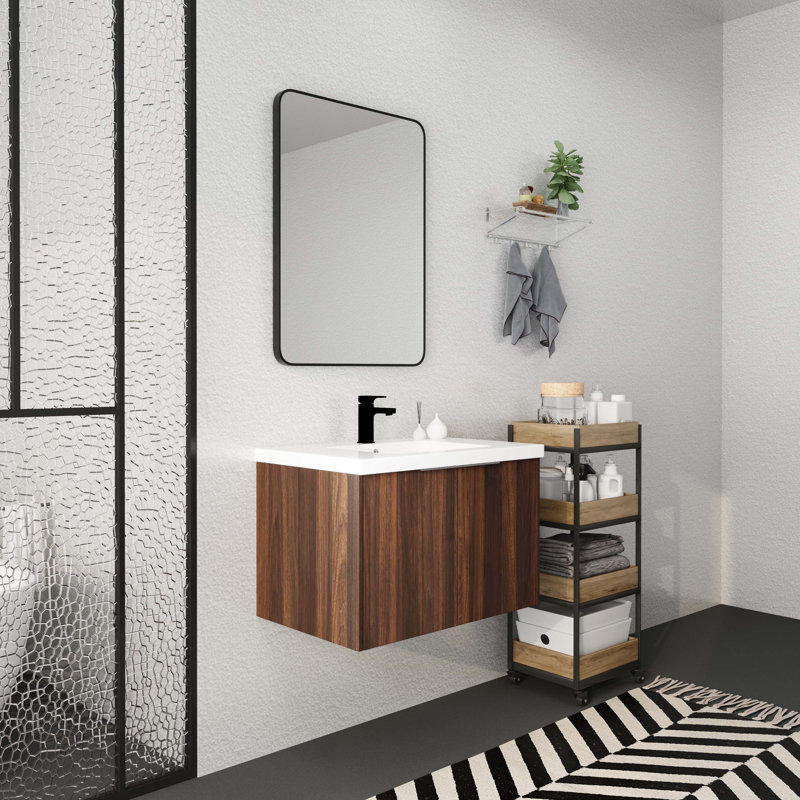 Armoire de salle de bain avec lavabo, portes à fermeture douce, conception à fixation flottante,, Noyer de Californie, 30"