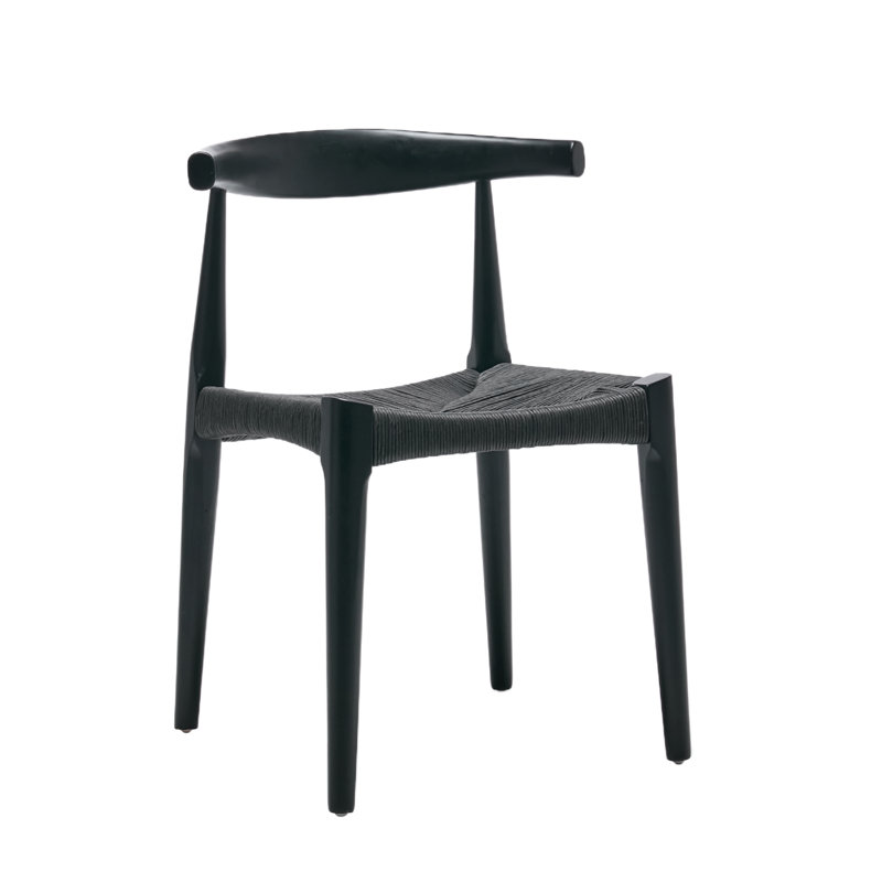 Isla Set of 2 Black Paper Rope & Beech Solid Wood Dining Chairs