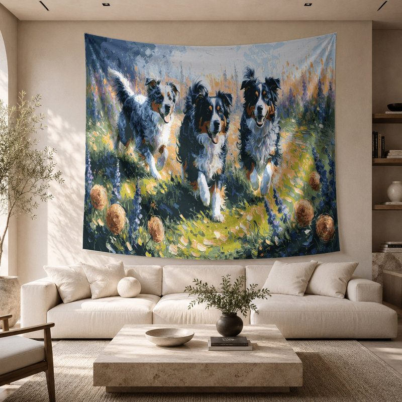 Tapisserie murale chiens de berger australien, 68 po x 80 po