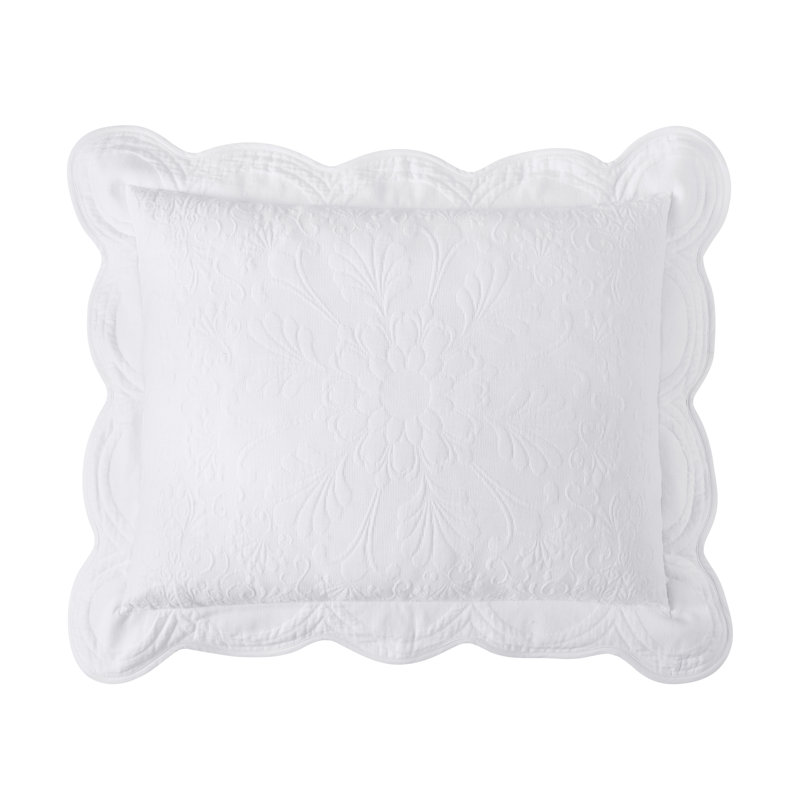White Cotton King Sham with Scalloped Edges