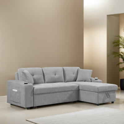 92.12" Pull Out Reversible Sleeper Sectional Sofa Bed with Storage Chaise