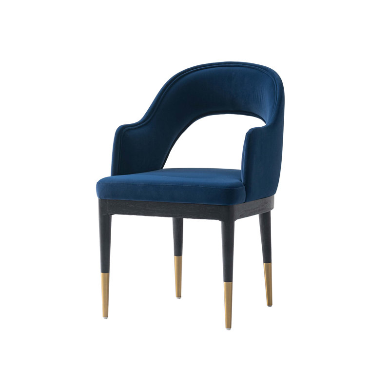 Gabelus Modern Velvet Upholstered Dining Armchair in, 1, Midnight Blue