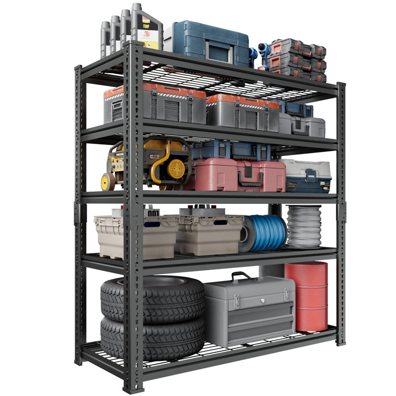 Heavy-Duty 5-Tier Metal Garage Storage Rack, Adjustable Shelving Unit, 48" W x 18" D x 72" H, Black, 72" H x 48" W x 18" D
