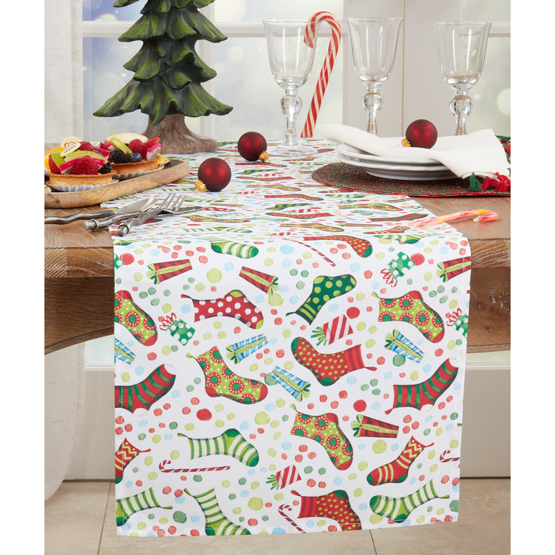 Multicolor Christmas Stockings Polyester Table Runner 16" x 120"