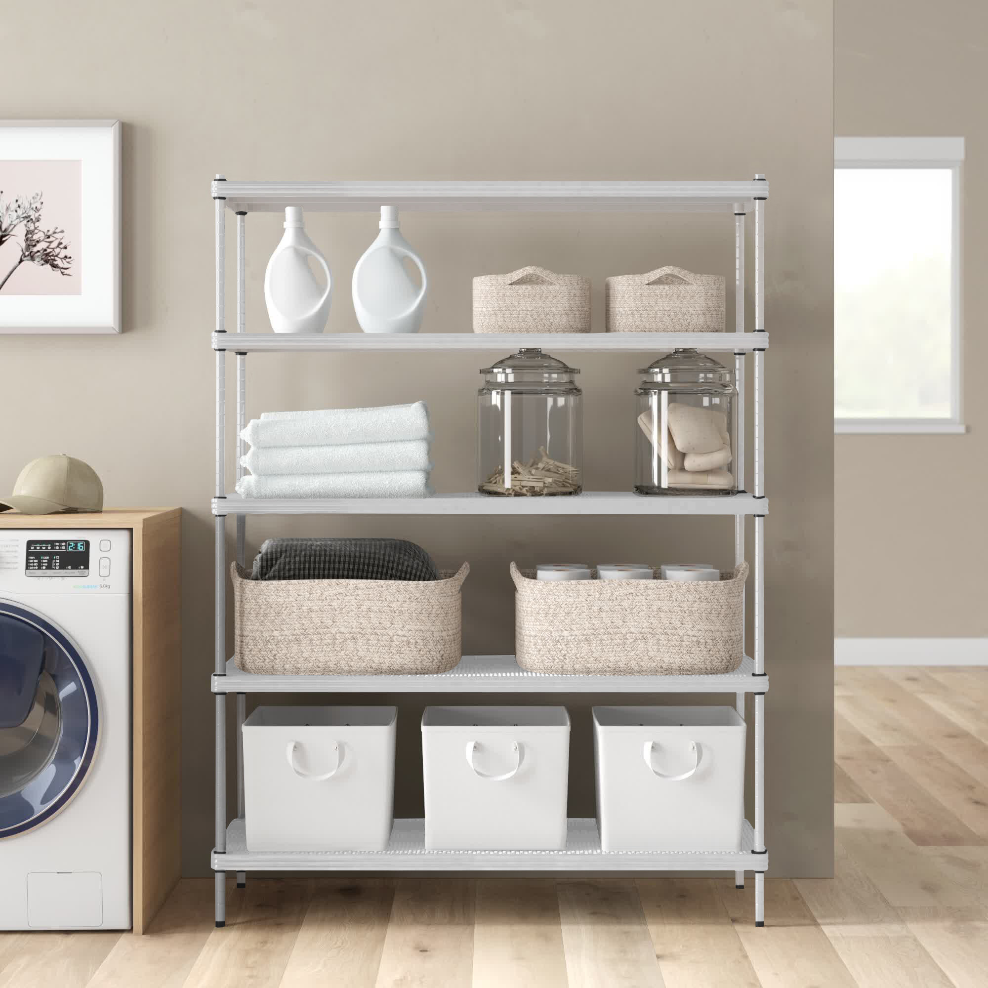 5-Tier Wood Over The Washer and Dryer Storage Shelf for Laundry Room - 28 Wide