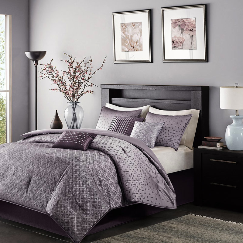 7 Purple Comforter , King, Sequined Edge 7 Piece King - Brilliance, Purple