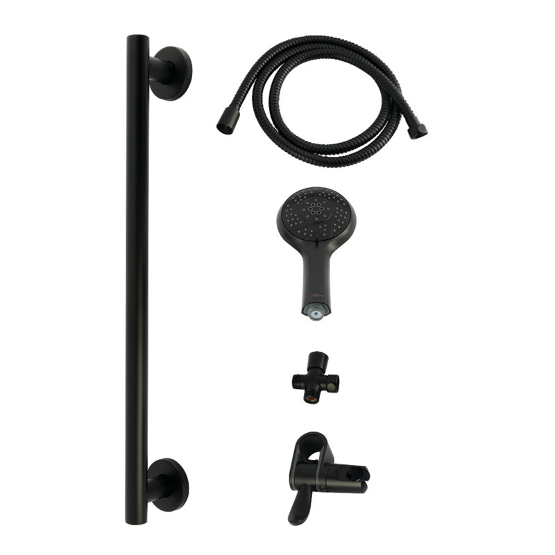 Kingston Brass Made To Match Shower System With Slide/Grab Bar And Hand Shower, Matte Black