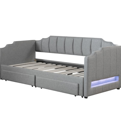 Gray Twin Xl Extendable Daybed With Storage Drawers And Adjustable Led Settings, Solid Wood Structure To King Upholstered Two Drawers, Gray, Suitable For Changing Needs