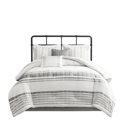 Full Size Cotton Bedding . White/grey. Textured Horizontal Stripes. . Oversized Comforter. Includes Bed Skirt & Decorative Pillows. Washable Comforter Full Size Cotton Bedding . White/grey. Textured Horizontal Stripes. . Oversized Comforter. Includes Bed Skirt & Decorative Pillows. Washable Comforter