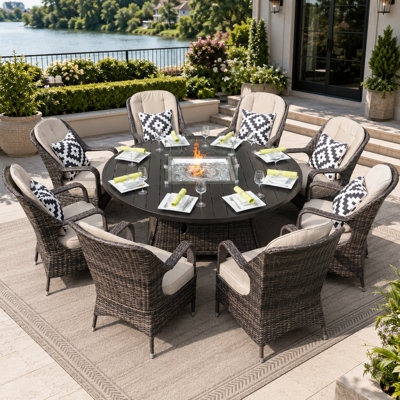 Natascha 8 - Person Patio Dining Set Round Table with Cushions Included