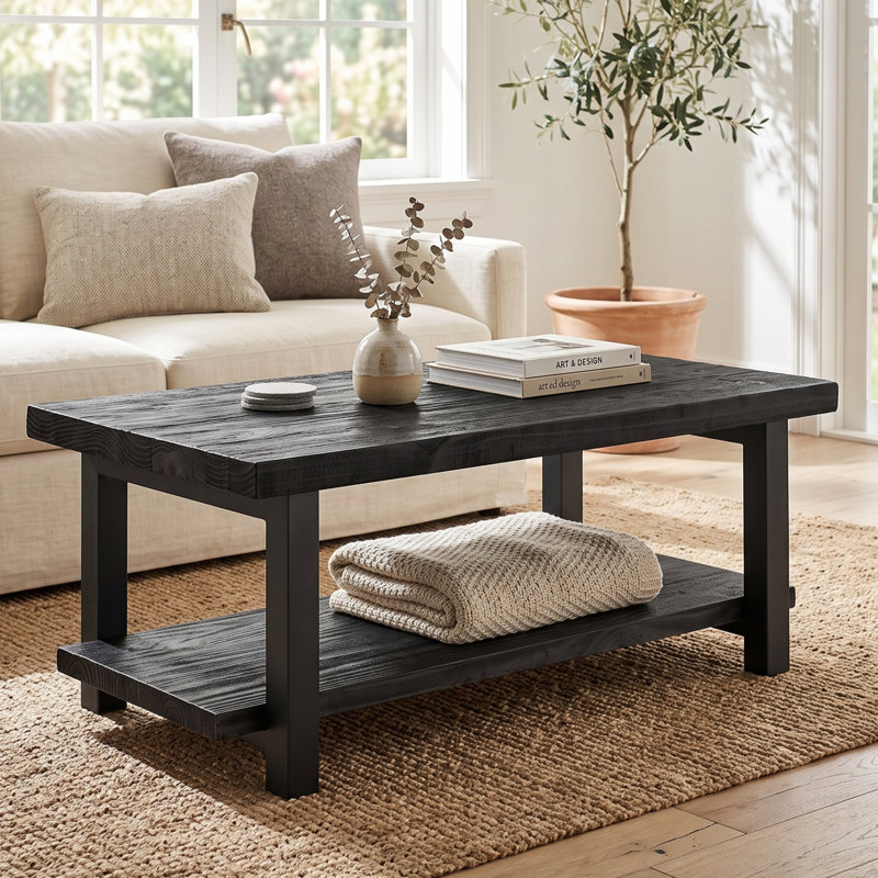 Table basse en bois massif 42 po Pomona, Noir