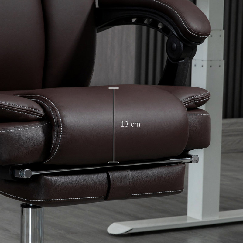 Fauteuil de bureau massant avec 6 points de vibration, fauteuil d'ordinateur inclinable chauffant en cuir PU avec hauteur réglable et repose-pieds, brun