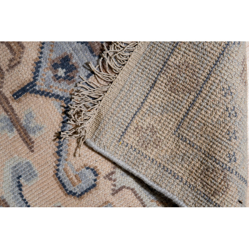 Blue Hand-Knotted Wool Framed Medallion Geometric Modern Contemporary Carpet Rug, 6' x 9'