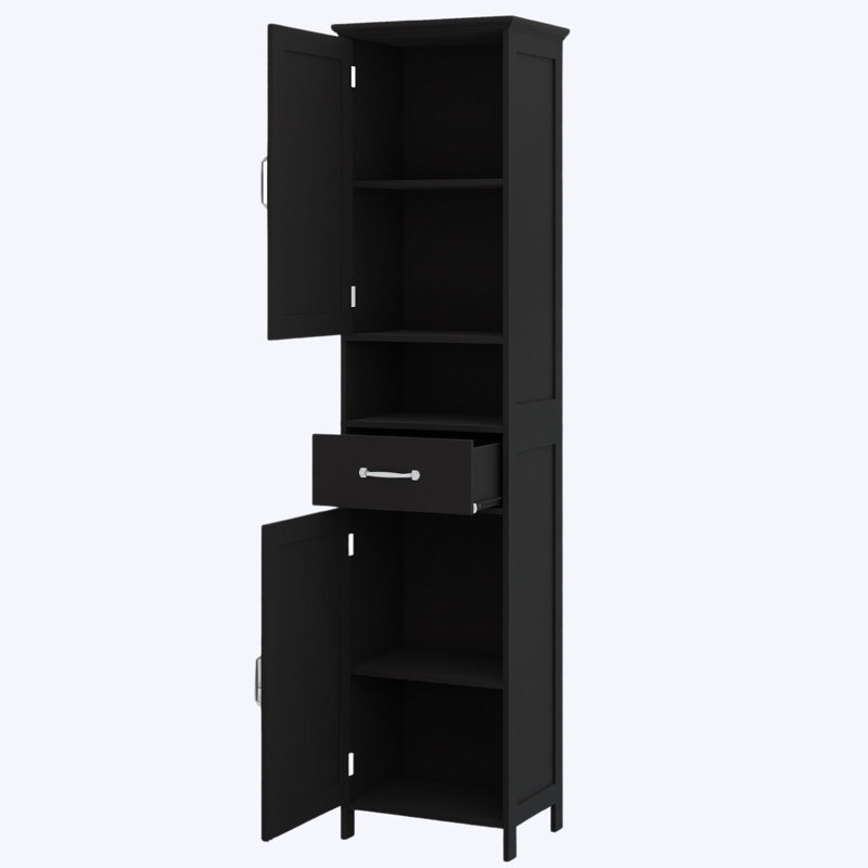 Armoire sur pied étroite Yeraldo, Noir, noir, noir, noir