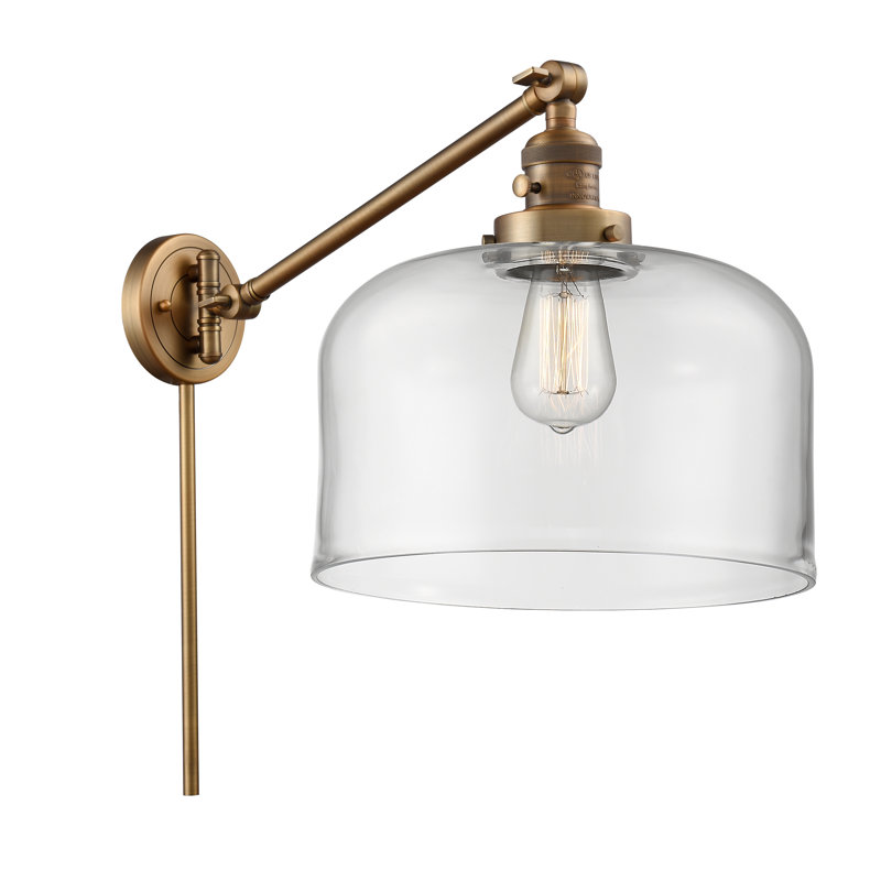 Bell - bras pivotant 1 lumière 12 po, Ampoule à DEL rétro de 3,5 W, Clair, Laiton brossé