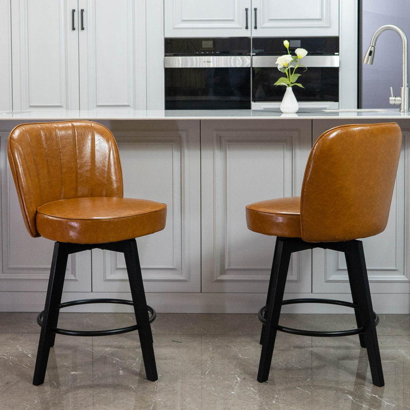 Kyenzie Swivel Upholstered Counter Stool, Light Brown