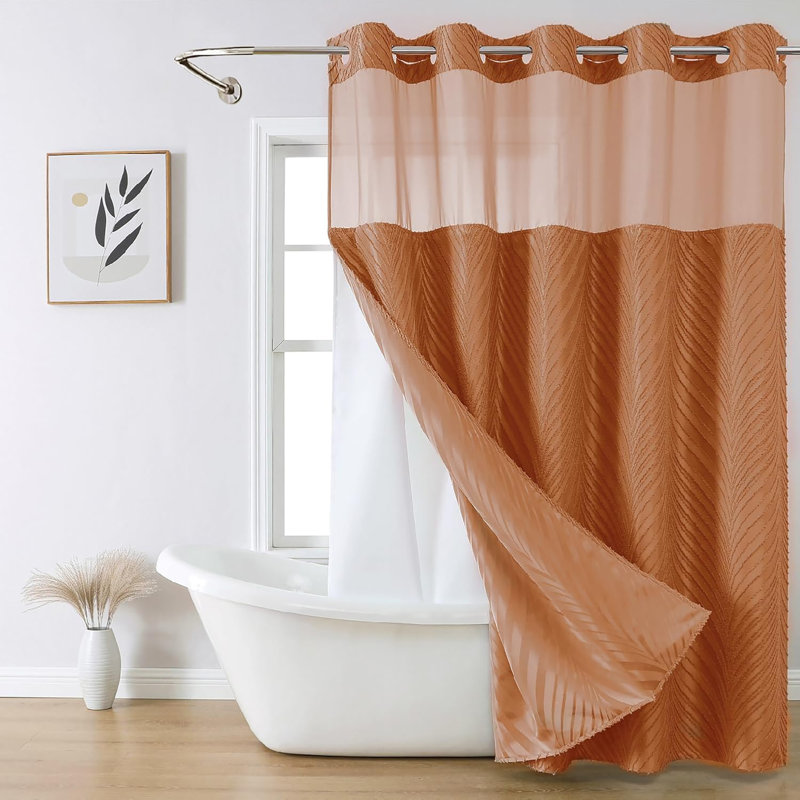Ensemble de rideau de douche Stall no Hook, Orange brûlé, H 77 po x l 71 po