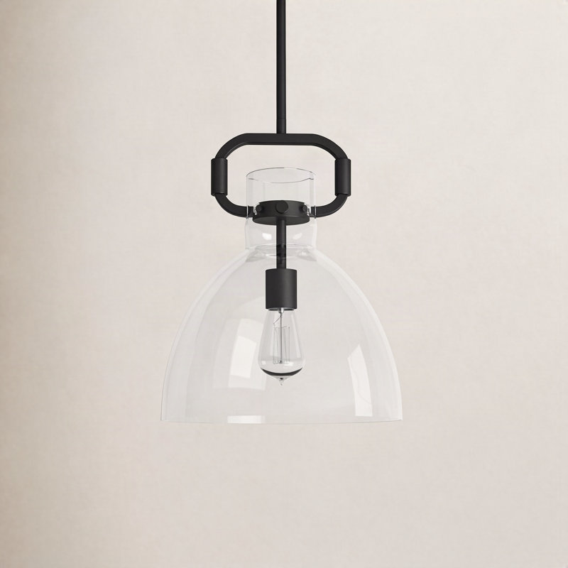 Shay 1-Light Dimmable Glass Dome Pendant, Matte Black