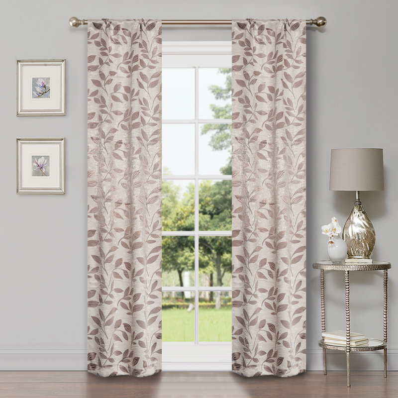 Finklea Floral Pattern Polyester Light Filtering/Room Darkening Rod Pocket Curtain Panels, Espresso, 26" W x 84" L