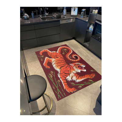 Tiger and Bamboo Plant Patterned Woven Base Modern Decorative Rug