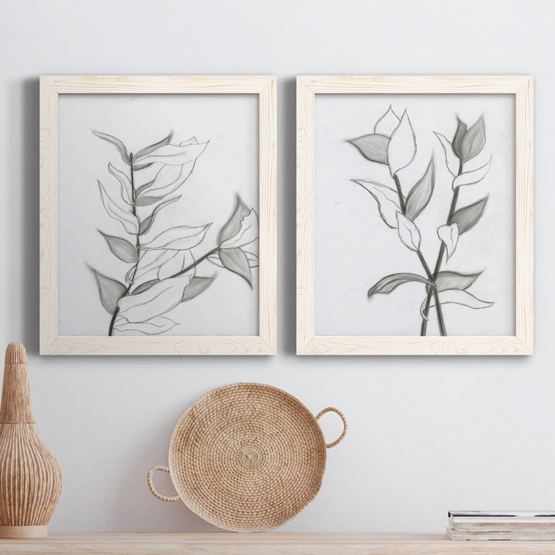 CHARCOAL FOLIAGE I - impression 2 pièces, H 24 po x l 36 po x P 1,5 po, Cadre blanc