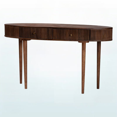 Leyna Fluted Wood 2-Drawer Oval Shaped Console Table