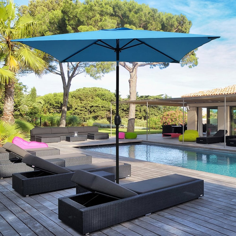 Parasol carré en polyester 78 po Marla, Bouton-poussoir, Turquoise