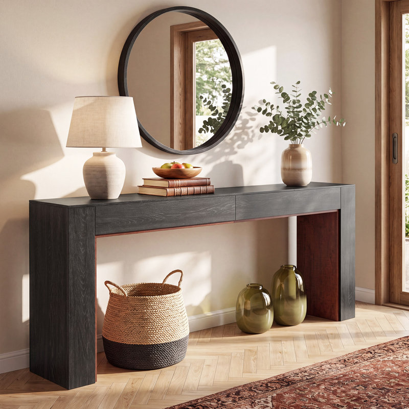 Console très longue 78,7 po, table d'entrée couleur bicolore avec base large et stable, table de canapé pour le couloir, le vestibule et le salon