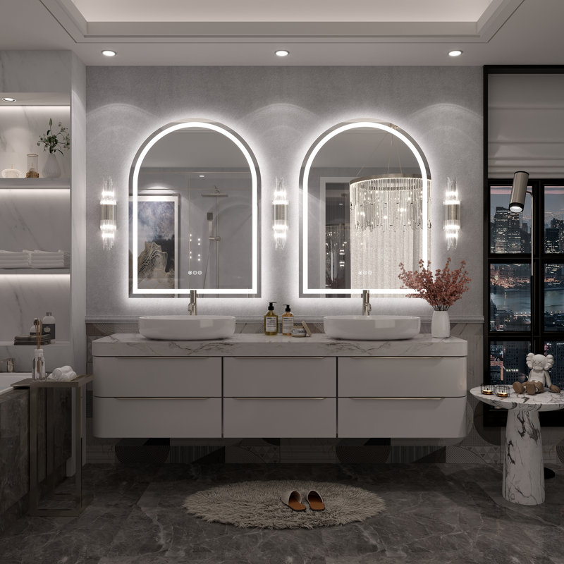 Molly Arched LED Front Light and Backlit Anti-Fog Wall Bathroom/ Vanity Mirror, 38" x 28"