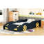 Lit de voiture de course simple bleu foncé avec espace de rangement, construction, aucun sommier nécessaire, compartiment de conception de plateforme fonctionnel et confortable, fabrication en bois pour le confort de la chambre à coucher