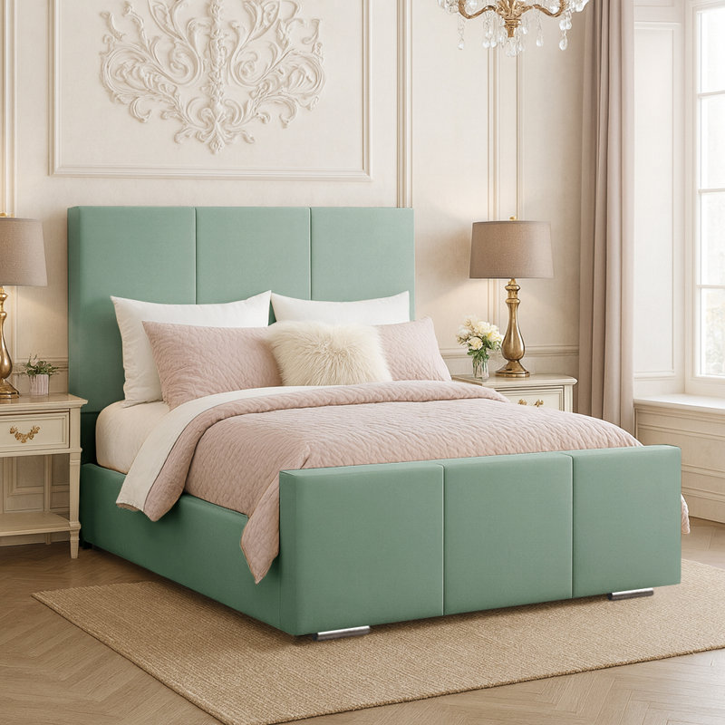 Andreq Upholstered Bed, Double (4'6), Duck Egg