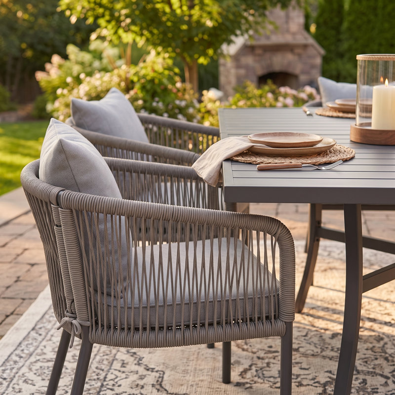  Ensemble de salle à manger de patio pour 8 personnes avec table de salle à manger 59 "et chaises en rotin avec coussins et coussins