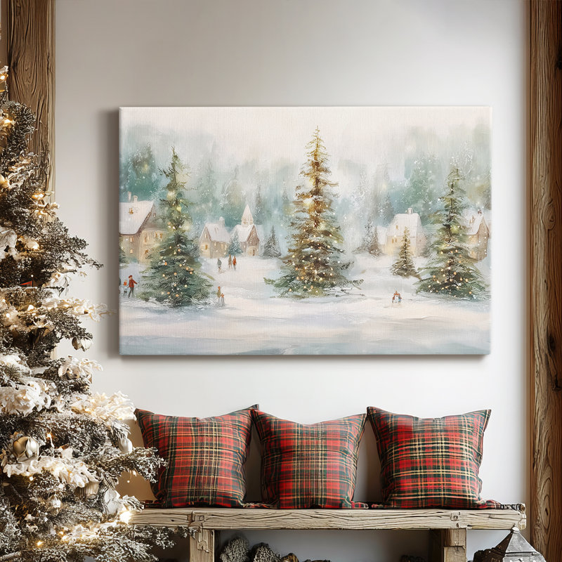 Toile tendue avec motif de chutes de neige blanches, H 27 po x l 18 po