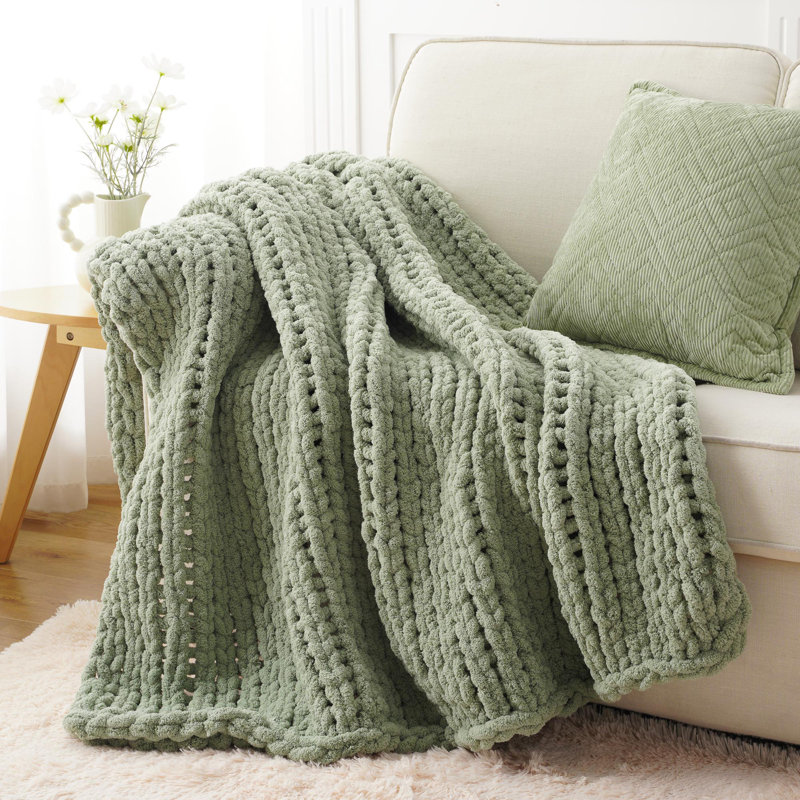 Jeté épais en tricot, jeté doux et épais en chenille, jeté en tricot fait à la main 50 po x 60, Vert clair
