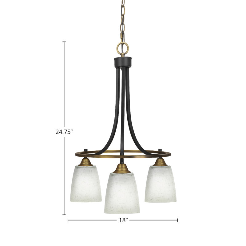 Lustre 3 lumières Paramount illustré en verre mousseline carré blanc de 4,5 po, Noir mat / laiton