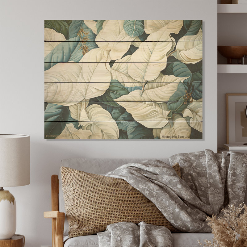 «White Leaves», art liquide sur bois de pin naturel, H 30 po x l 40 po