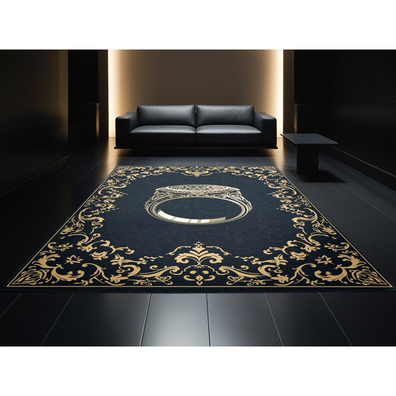 Tapis damassé traditionnel gris Kymani lavable à la machine - reliure noire, 5 x 8