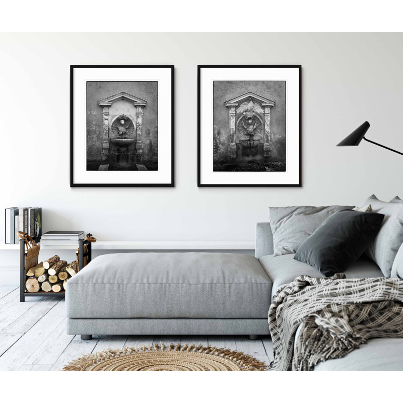 Roman Spa Fountain - Picture Frame Photograph on Paper , 35.5" H x 29.5" W, Black Framed