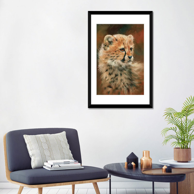« guépard cub », impression sur toile, H 32 po x l 24 po x P 1 po, Papier d'art encadré noir, Blanc